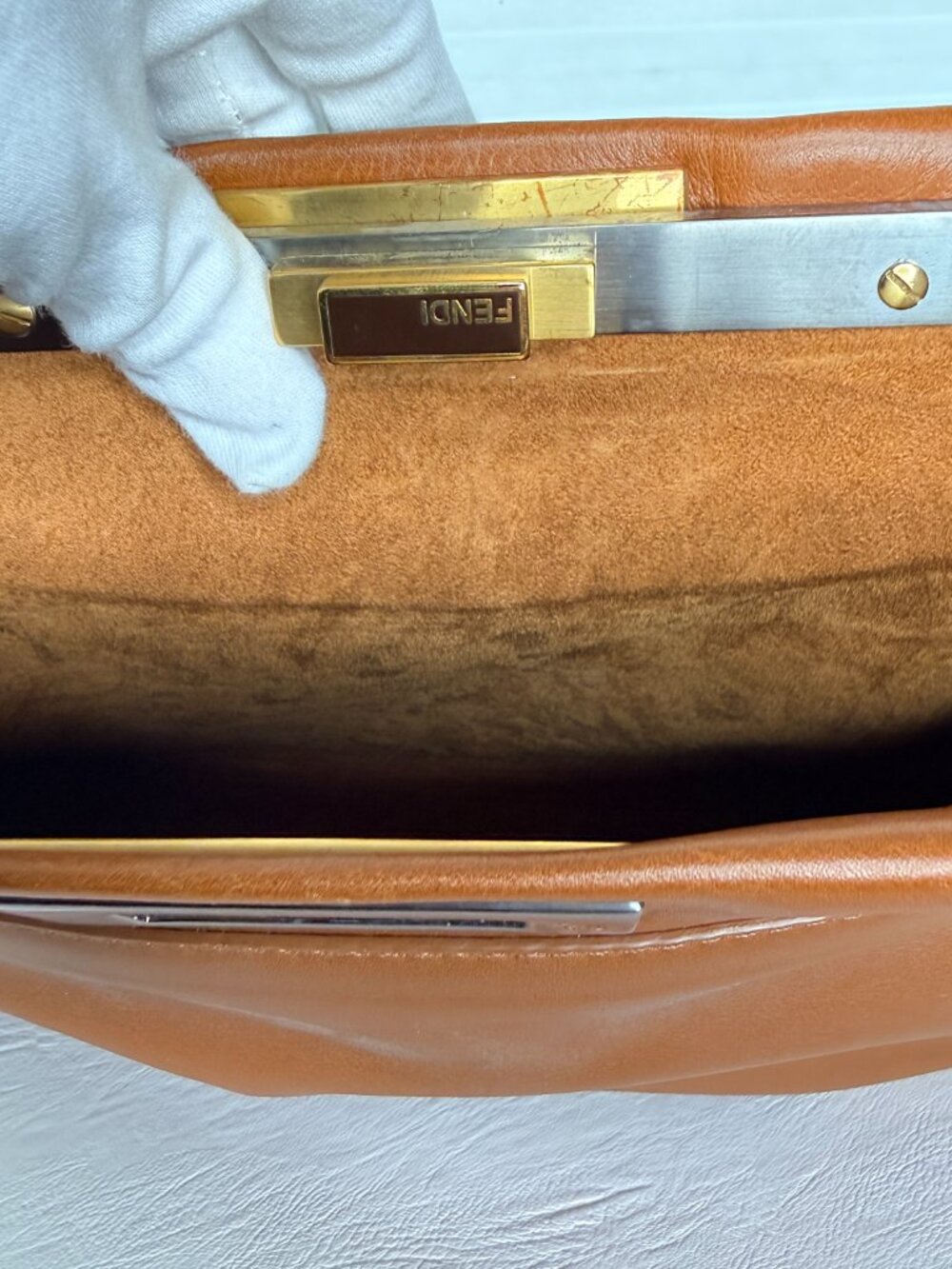 FENDI Peekaboo Regular 8BN226 Cognac Tan Calfskin Leather Bag Strap Orig Tags - Picture 10 of 17